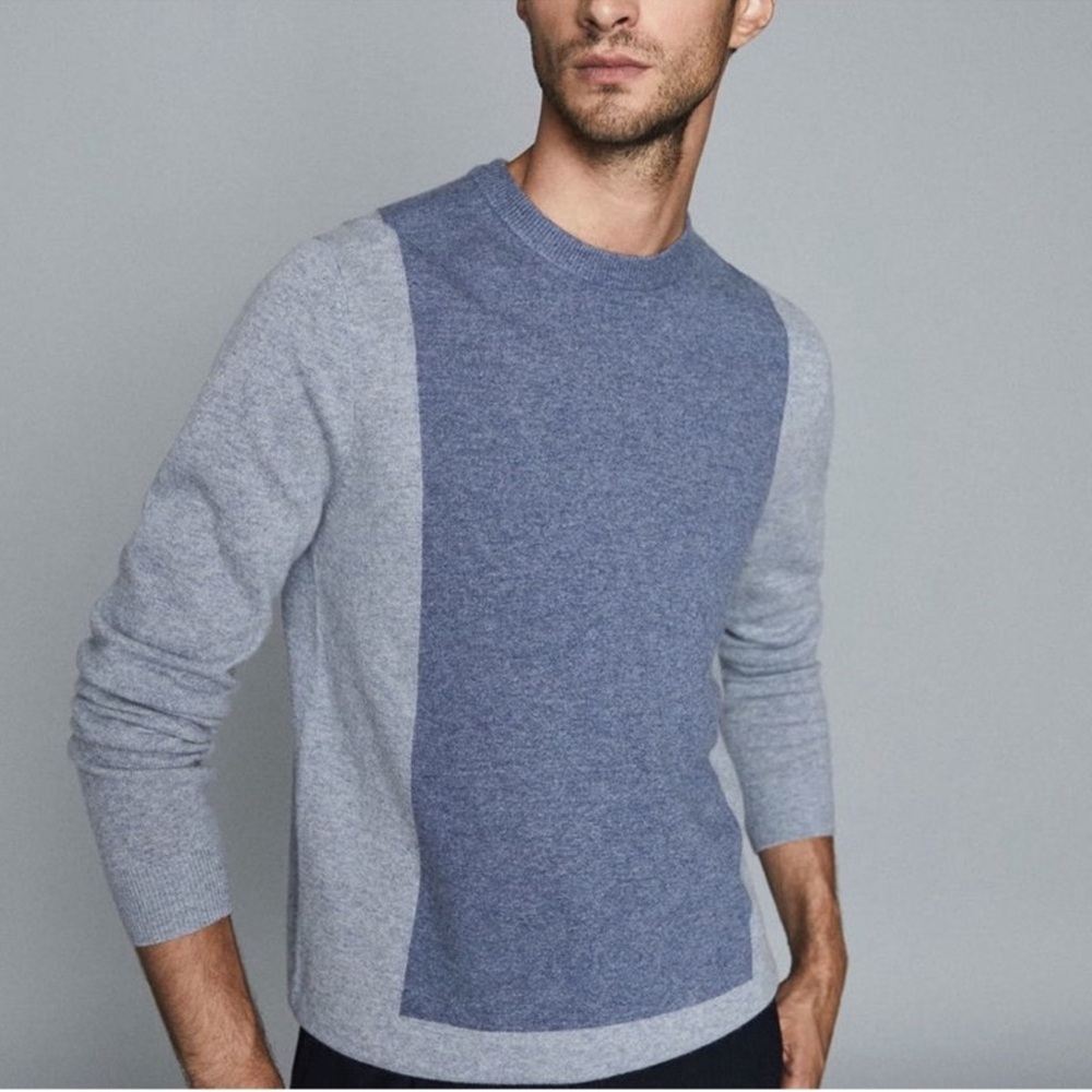 REISS | Blue & Gray Crewneck Cashmere Blend Sweater | Medium